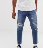 Collusion X003 Tapered Jeans With Knee Rips In Mid Wash