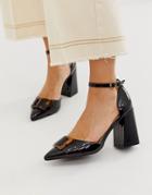 Raid Hannah Black Block Heeled Shoes With Tortoishell Buckle Detail - Black
