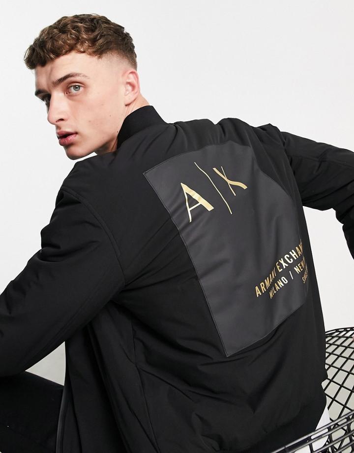 Armani Exchange Bomber Jacket With Large Back Print In Black