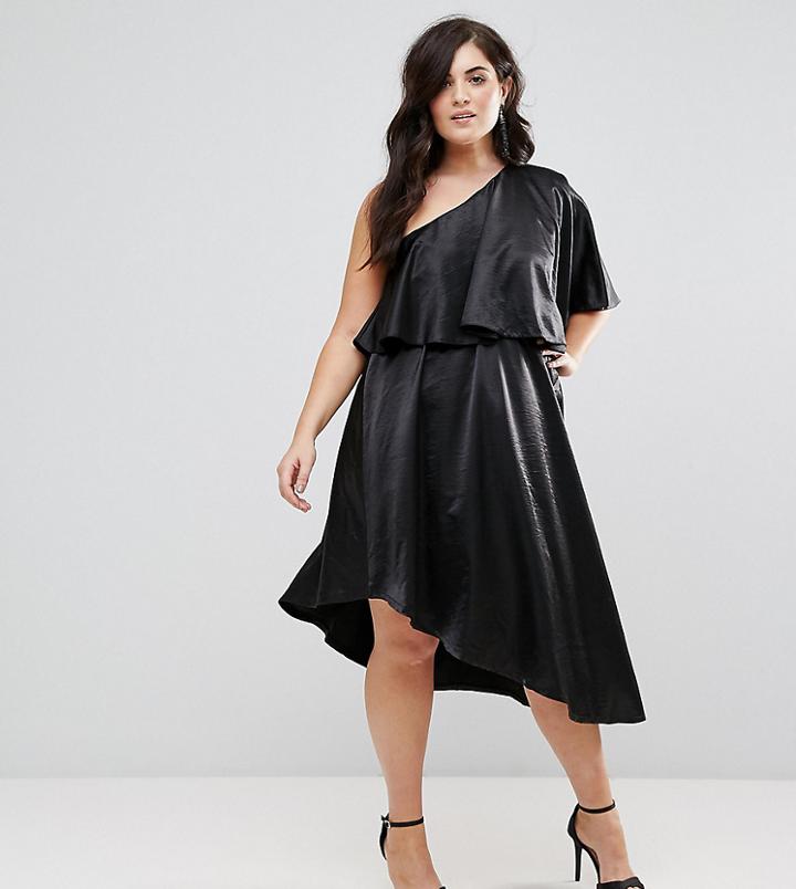 John Zack Plus Ruffle One Shoulder Midi Dress - Beige