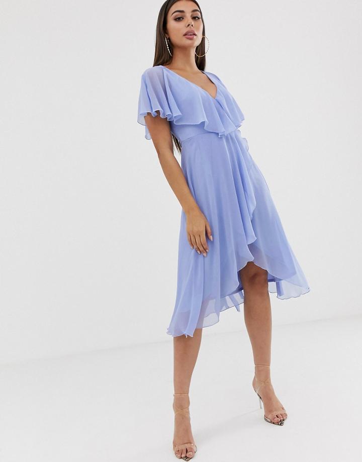 Asos Design Midi Dress With Cape Back And Dipped Hem-blue