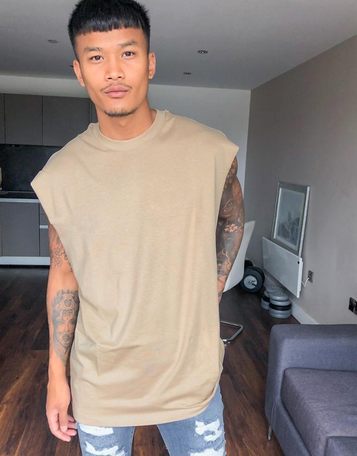 Asos Design Organic Oversized Tank In Beige-neutral