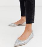 Asos Design Wide Fit Virtue D'orsay Pointed Ballet Flats In Glitter-silver