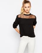 Daisy Street Sheer Mesh Insert Sweatshirt - Black