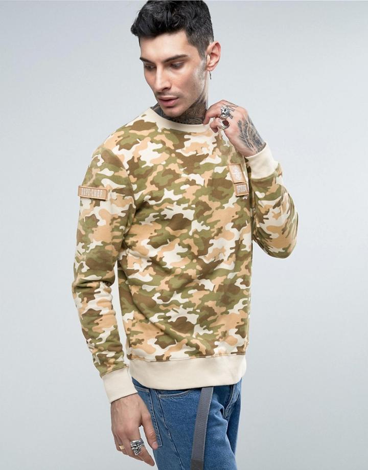 Dxpe Chef Sweatshirt In Beige With Military Patches - Beige