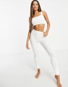 River Island Seam Detail Logo Tape Co-ord Leggings In Beige-neutral