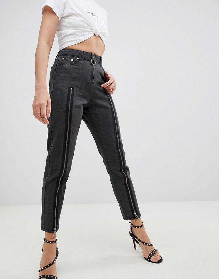Liquor N Poker Exposed Zip Straight Leg Jean With Gold Hardware - Black