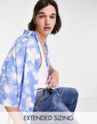 Asos Design Boxy Oversized Shirt In Blue Daisy Print