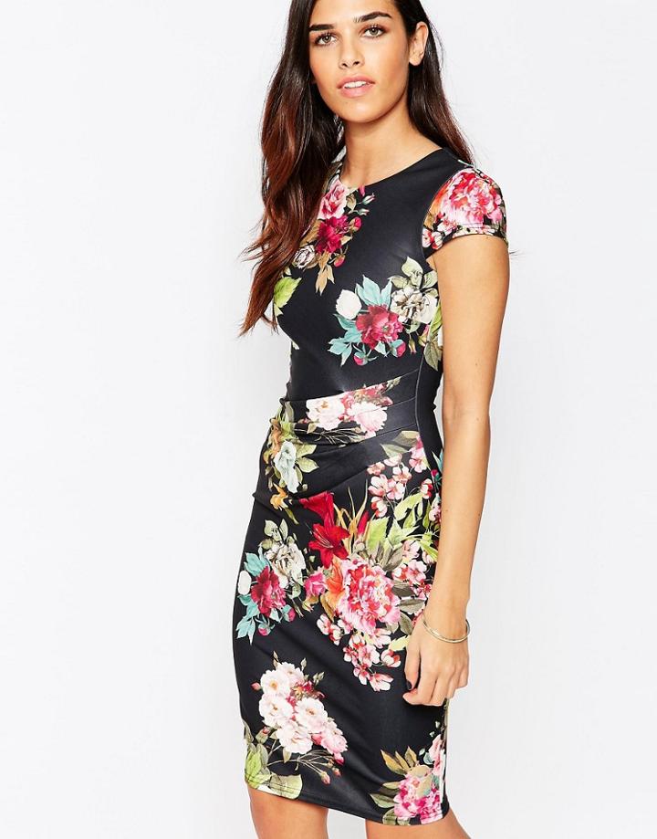 Jessica Wright Eden Floral Pencil Dress - Chalk Print