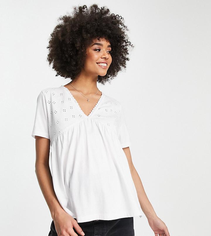 Asos Design Maternity V-neck Smock Top With Broderie Panel In White