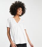 Asos Design Maternity V-neck Smock Top With Broderie Panel In White