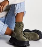 London Rebel Wide Fit Super Chunky Lace Up Boots In Khaki-green