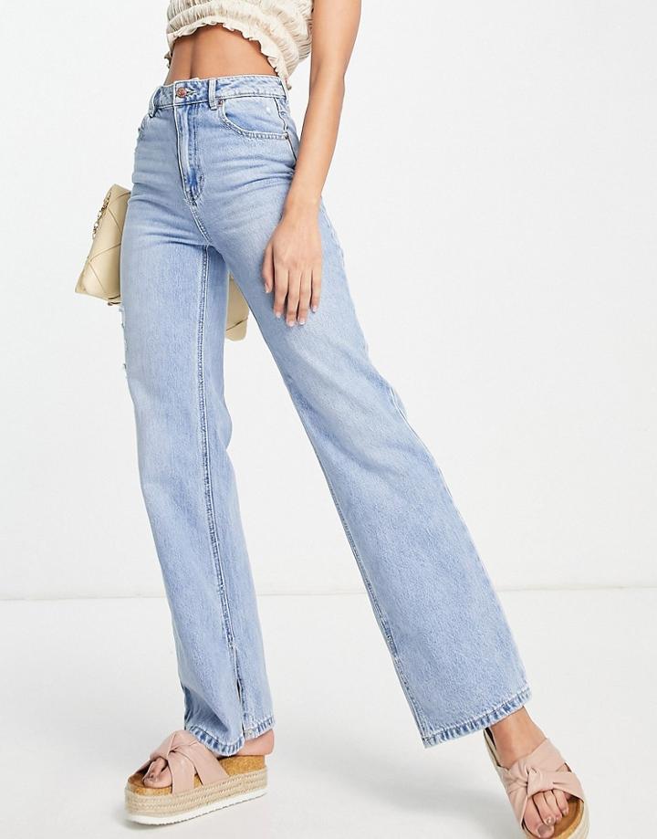 Vero Moda Wide Leg Split Jeans In Light Wash Blue