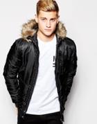 Jack & Jones Cropped Parka With Faux Fur Hood - Black