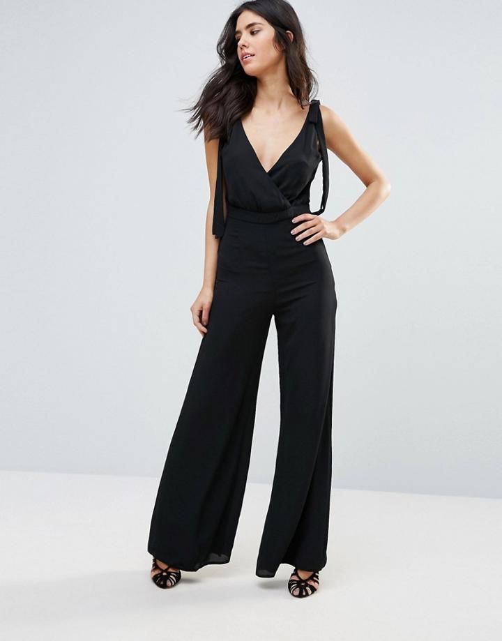 Oh My Love Bow Shoulder Jumpsuit - Black