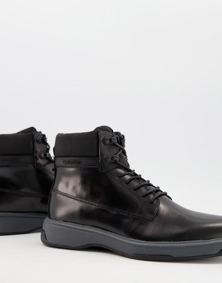 Calvin Klein Phyfe Lace Up Boots In Black Leather