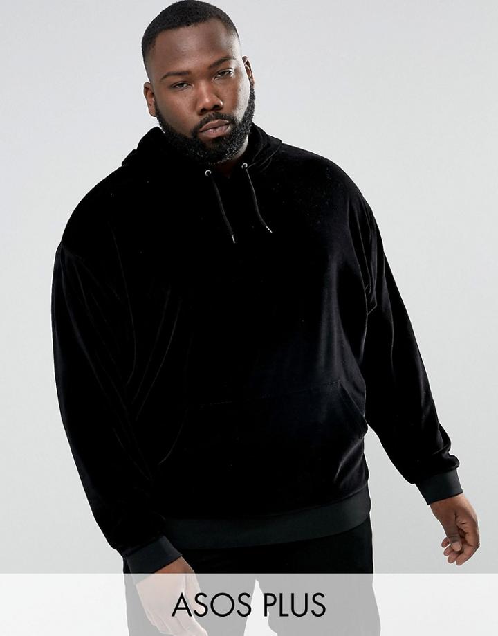 Asos Plus Oversized Velour Hoodie In Black - Black