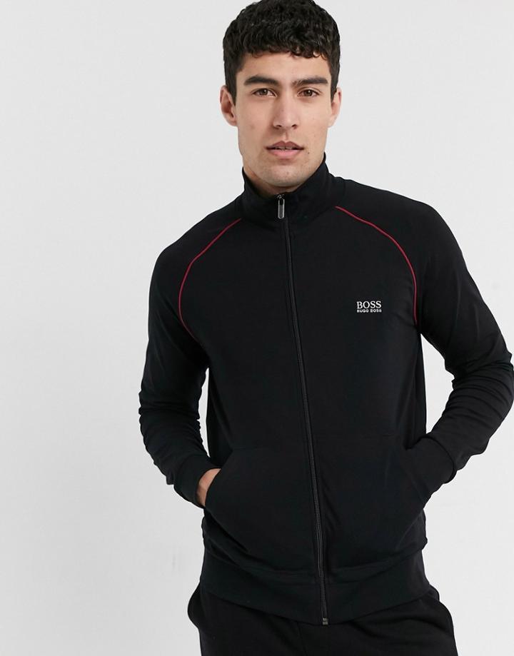 Boss Bodywear Logo Zip Thru Funnel Neck Sweatshirt In Black
