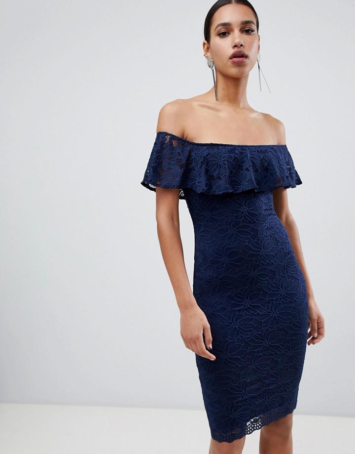 Ax Paris Navy Midi Bardot Dress - Navy