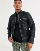 Bershka Faux Leather Jacket In Black - Black