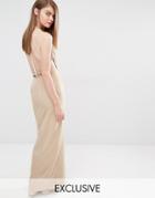 Fame And Partners Sleek Maxi Dress With Faux Pearl Back - Tan