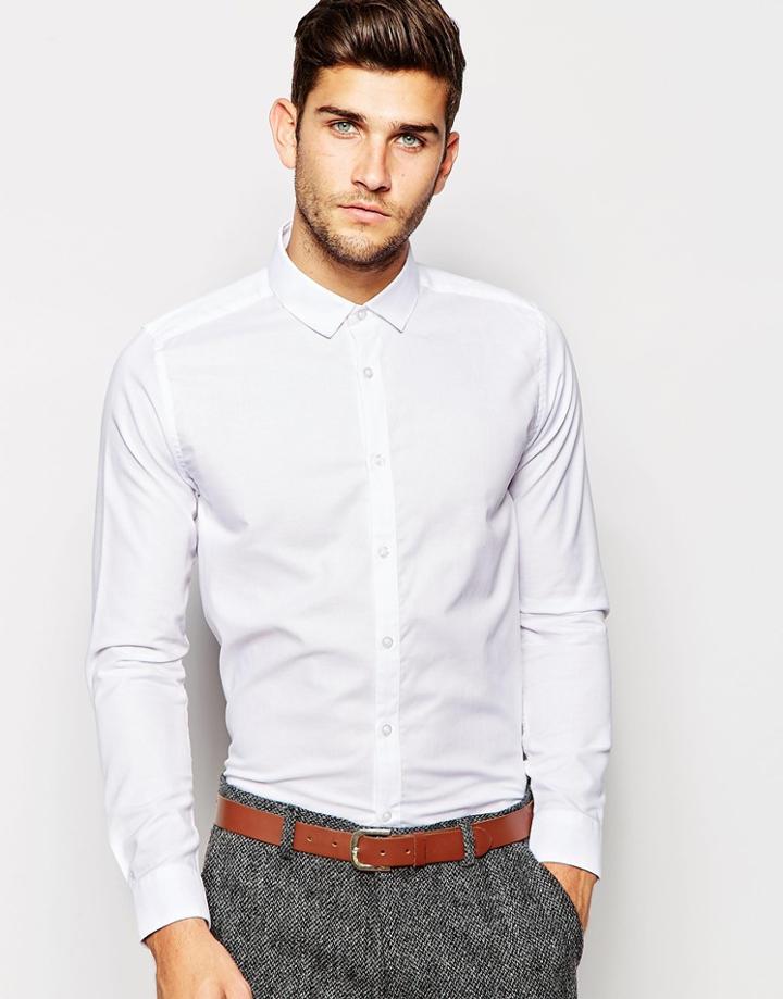 Asos White Oxford Shirt In Regular Fit With Long Sleeves - White