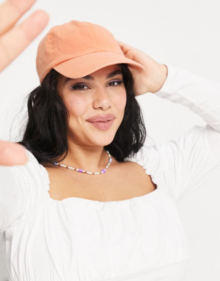 Asos Design Baseball Cap In Apricot-orange