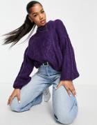Brave Soul Tokyo Oversized Cozy Cableknit Sweater-purple