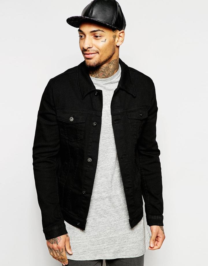 Asos Denim Jacket In Skinny Fit In Black - Black