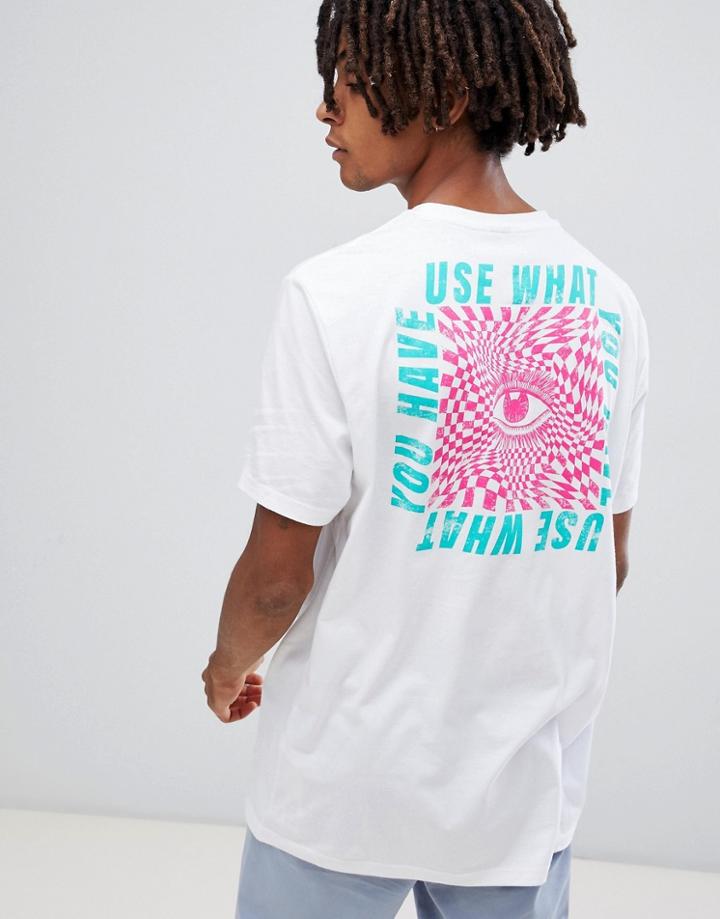 Asos Design Relaxed Longline T-shirt With Boxed Text Print - White