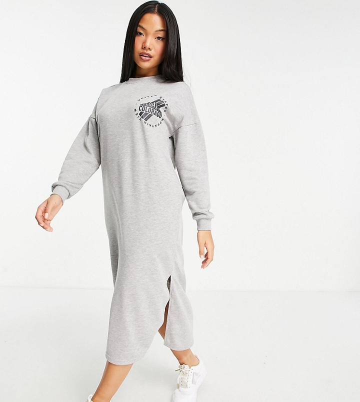 Noisy May Petite Midi Sweater Dress In Gray-grey