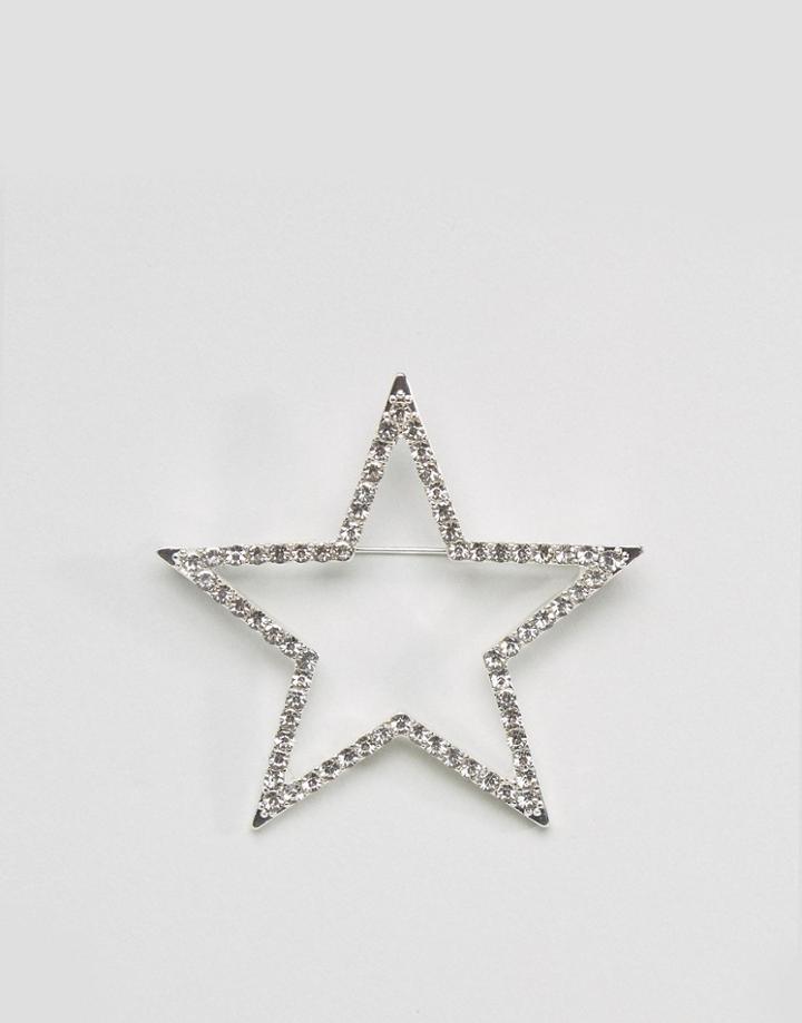 Monki Rhinestone Star Brooch - Silver