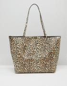 Asos Leopard Print Bonded Shopper Bag - Multi