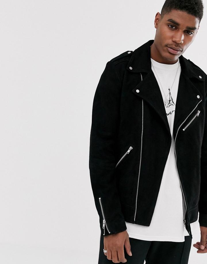 Asos Design Suede Biker Jacket In Black