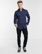 Gianni Feraud Printed Cuff Slim Fit Shirt In Navy