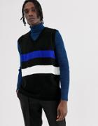 Asos Design Sweater Vest With Stripe Design In Black - Black