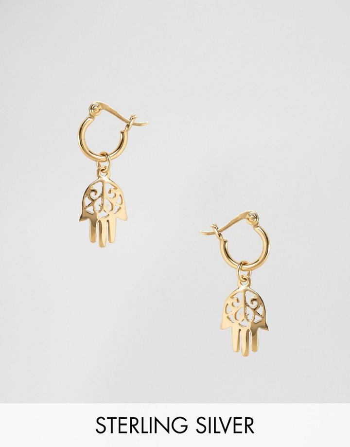 Asos Gold Plated Sterling Silver Hamsa Hand Hoop Earrings - Gold Plated