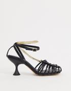 Asos Design Smith Caged Mid Heels With Chain In Black