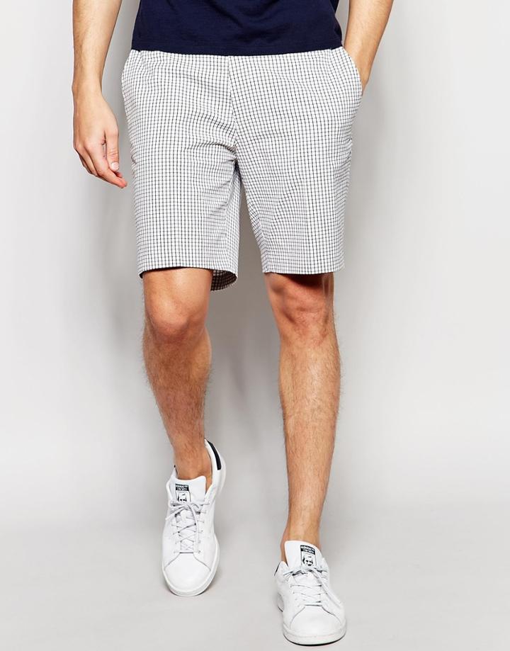 Asos Slim Smart Shorts In White Check - White