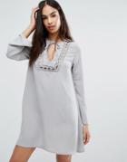 Missguided Lace Insert Smock Dress - Gray