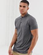 Asos Design Longline Jersey Polo In Charcoal Marl - Gray