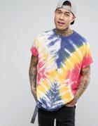 Asos Super Oversized T-shirt With Roll Sleeve And Bright Tie Dye Wash - Multi