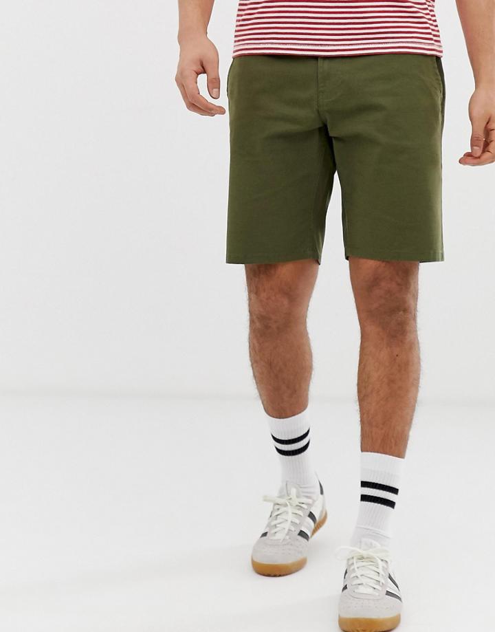 Only & Sons Slim Fit Stretch Chino Shorts In Khaki-green