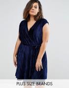 Club L Wrap Dress In Pleated Velvet - Navy