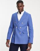 Gianni Feraud Slim Fit Double Breasted Linen Blazer-navy