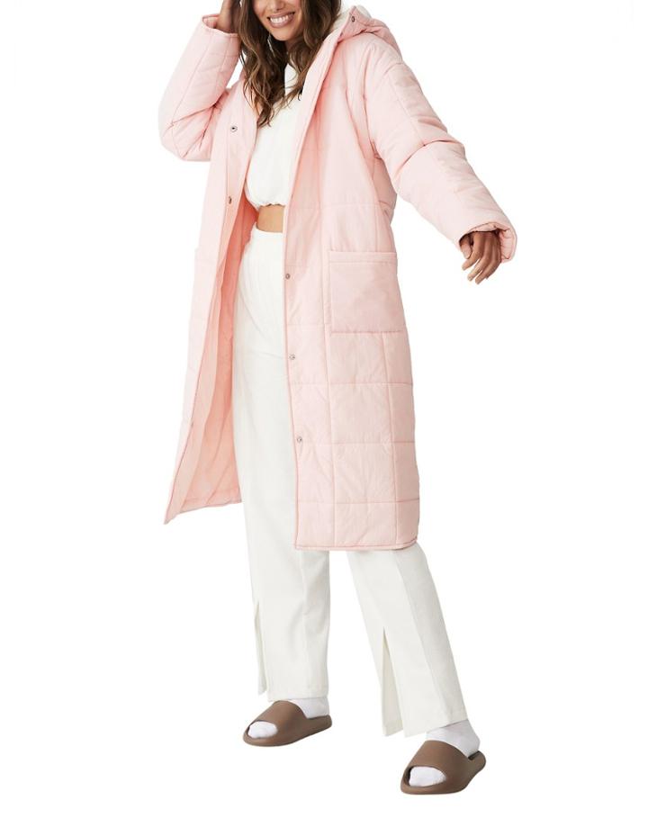 Cotton: On Padded Maxi Coat In Cream-white