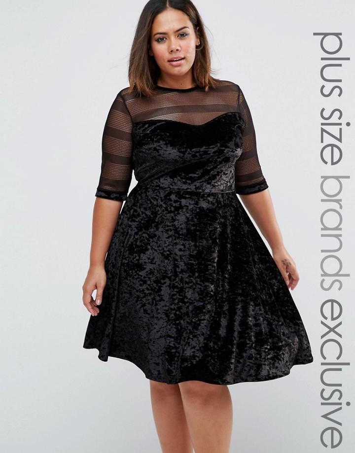 Pink Clove Velvet Swing Dress With Mesh Insert - Black