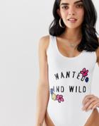 Missguided Slogan Swimsuit - White