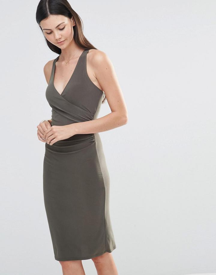 Love Midi Dress With Cross Back Straps - Khaki