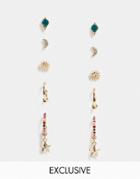 Reclaimed Vintage Inspired 5-pack Moon And Star Stud And Hoop Earrings In Gold